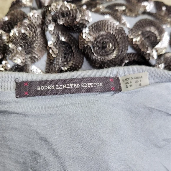 BODEN Limited Edition Beaded Cotton Cardigan Silk lined Gray Blue Silver Size 4 - Picture 2 of 11